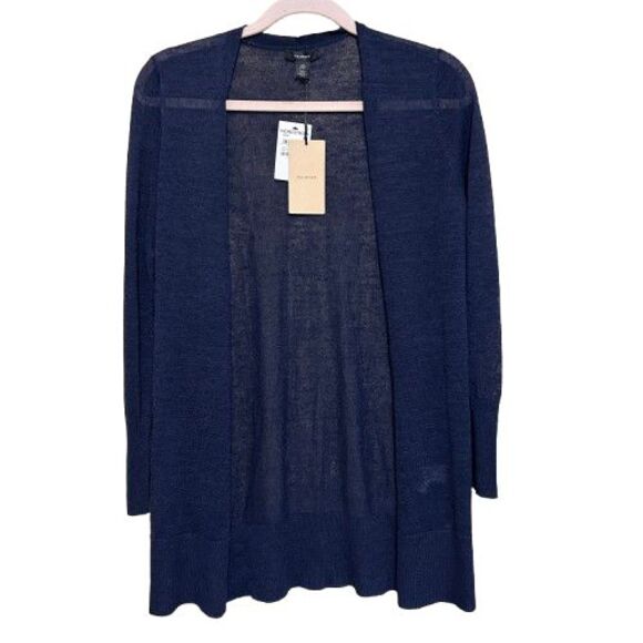 NWT Halogen Linen Blend Open Front Cardigan Womens XXS Navy Blue Long Line - Picture 1 of 5